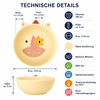 RICE Melamin-Schale mit Einhorn-Print gelb – 350 ml