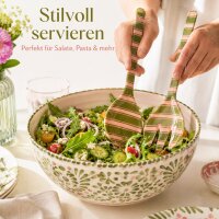 RICE Salatbesteck aus Melamin mit Streifenmuster – 2-teilig, grün/rosa, 29 cm