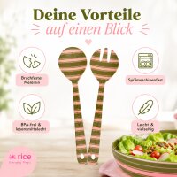 RICE Salatbesteck aus Melamin mit Streifenmuster – 2-teilig, grün/rosa, 29 cm