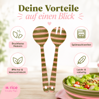 RICE Salatbesteck aus Melamin mit Streifenmuster – 2-teilig, grün/rosa, 29 cm