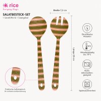 RICE Salatbesteck aus Melamin mit Streifenmuster – 2-teilig, grün/rosa, 29 cm