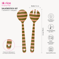 RICE Salatbesteck aus Melamin mit Streifenmuster – 2-teilig, grün/rosa, 29 cm