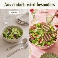 RICE Salatbesteck aus Melamin mit Streifenmuster – 2-teilig, grün/rosa, 29 cm