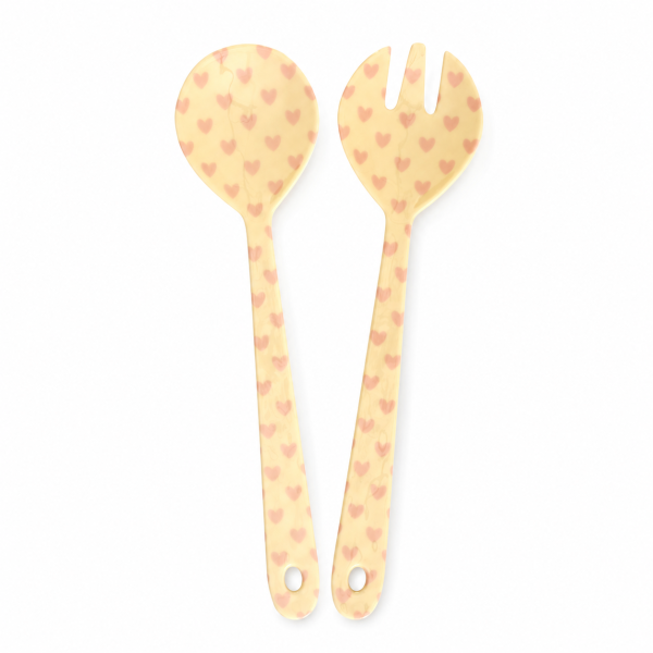 RICE Salatbesteck aus Melamin mit Herzmotiv – 2-teilig, creme/rosa, 29 cm