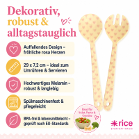 RICE Salatbesteck aus Melamin mit Herzmotiv – 2-teilig, creme/rosa, 29 cm