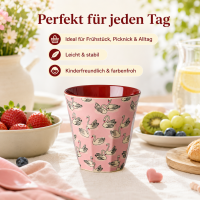RICE Melaminbecher Swan Print rosa 250 ml – Kinderbecher mit Schwanenmotiv