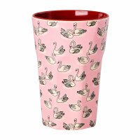 RICE großer Melaminbecher Swan Print rosa 400 ml – Kinderbecher mit Schwanenmotiv