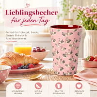 RICE großer Melaminbecher Swan Print rosa 400 ml – Kinderbecher mit Schwanenmotiv