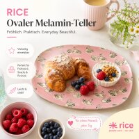 RICE ovaler Melaminteller Swan Print Pink 30 cm – rosa Melaminplatte