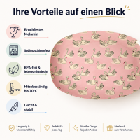 RICE ovaler Melaminteller Swan Print Pink 30 cm – rosa Melaminplatte