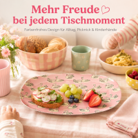 RICE ovaler Melaminteller Swan Print Pink 30 cm – rosa Melaminplatte