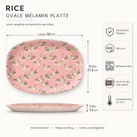 RICE ovaler Melaminteller Swan Print Pink 30 cm – rosa Melaminplatte