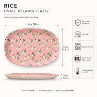 RICE ovaler Melaminteller Swan Print Pink 30 cm – rosa Melaminplatte