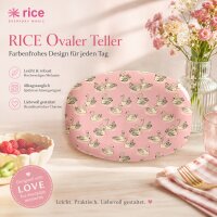 RICE ovaler Melaminteller Swan Print Pink 30 cm – rosa Melaminplatte