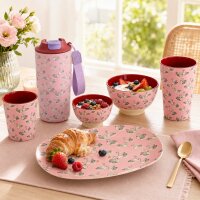 RICE ovaler Melaminteller Swan Print Pink 30 cm – rosa Melaminplatte