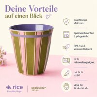 RICE Medium Melaminbecher Streifenmuster olivgrün rosa lila – 250 ml