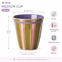 RICE Medium Melaminbecher Streifenmuster olivgrün rosa lila – 250 ml