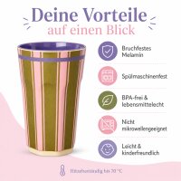 RICE großer Melaminbecher Streifenmuster olivgrün rosa lila – 400 ml