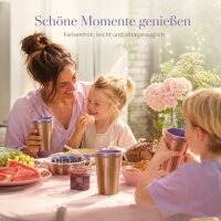 RICE großer Melaminbecher Streifenmuster olivgrün rosa lila – 400 ml