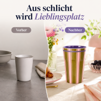 RICE großer Melaminbecher Streifenmuster olivgrün rosa lila – 400 ml