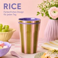 RICE großer Melaminbecher Streifenmuster olivgrün rosa lila – 400 ml