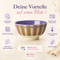 RICE Melaminschüssel Streifenmuster olivgrün rosa lila – Mittel, 700 ml