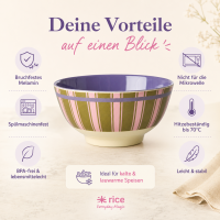 RICE Melaminschüssel Streifenmuster olivgrün rosa lila – Mittel, 700 ml