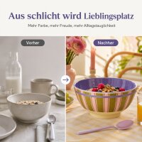 RICE Melaminschüssel Streifenmuster olivgrün rosa lila – Mittel, 700 ml