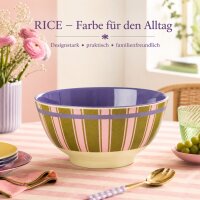 RICE Melaminschüssel Streifenmuster olivgrün rosa lila – Mittel, 700 ml