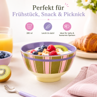 RICE Melaminschüssel Streifenmuster olivgrün rosa lila – Klein, 300 ml