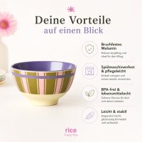 RICE Melaminschüssel Streifenmuster olivgrün rosa lila – Klein, 300 ml