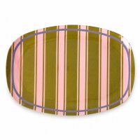 RICE rechteckiger Melaminteller Streifenmuster olivgrün rosa lila – 30 cm