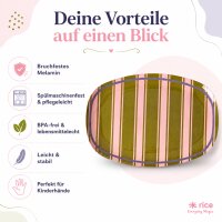 RICE rechteckiger Melaminteller Streifenmuster olivgrün rosa lila – 30 cm