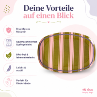 RICE rechteckiger Melaminteller Streifenmuster olivgrün rosa lila – 30 cm