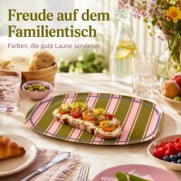 RICE rechteckiger Melaminteller Streifenmuster olivgrün rosa lila – 30 cm