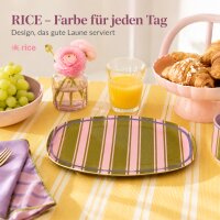 RICE rechteckiger Melaminteller Streifenmuster olivgrün rosa lila – 30 cm