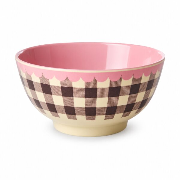 RICE Melaminschale „Check Me Out“ 700 ml – kariert in Rosa/Braun