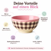 RICE Melaminschale „Check Me Out“ 700 ml – kariert in Rosa/Braun