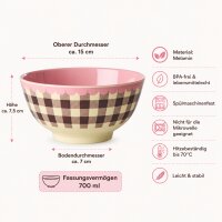RICE Melaminschale „Check Me Out“ 700 ml – kariert in Rosa/Braun
