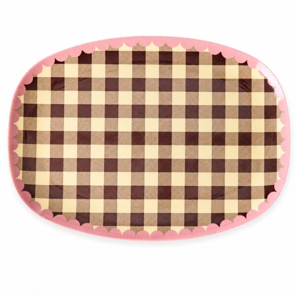 RICE Melaminteller „Check Me Out“ 30 x 21,5 cm – kariert in Rosa/Braun