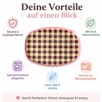RICE Melaminteller „Check Me Out“ 30 x 21,5 cm – kariert in Rosa/Braun