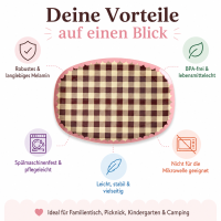 RICE Melaminteller „Check Me Out“ 30 x 21,5 cm – kariert in Rosa/Braun