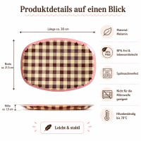 RICE Melaminteller „Check Me Out“ 30 x 21,5 cm – kariert in Rosa/Braun