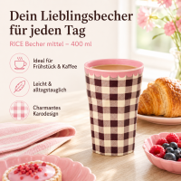 RICE Melaminbecher „Check Me Out“ 400 ml – kariert in Rosa/Braun