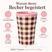 RICE Melaminbecher „Check Me Out“ 400 ml – kariert in Rosa/Braun