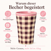 RICE Melaminbecher „Check Me Out“ 400 ml – kariert in Rosa/Braun