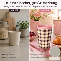 RICE Melaminbecher „Check Me Out“ 400 ml – kariert in Rosa/Braun
