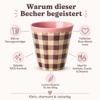 RICE Melaminbecher „Check Me Out“ 250 ml – kariert in Rosa/Braun