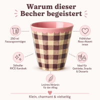 RICE Melaminbecher „Check Me Out“ 250 ml – kariert in Rosa/Braun