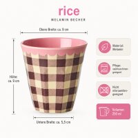 RICE Melaminbecher „Check Me Out“ 250 ml – kariert in Rosa/Braun